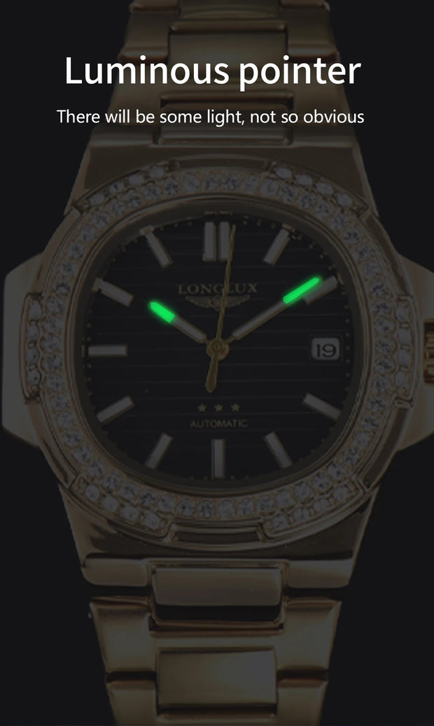 LONGLUX automatic man watch diamond watch luxury stainless steel wholesale mechanical watches day date waterproof man watch