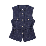 Spring Vest Jackets Women's 2025 New Jacket Coat Fashion Slim Belt O-neck Street Joker Youth Coat Vest