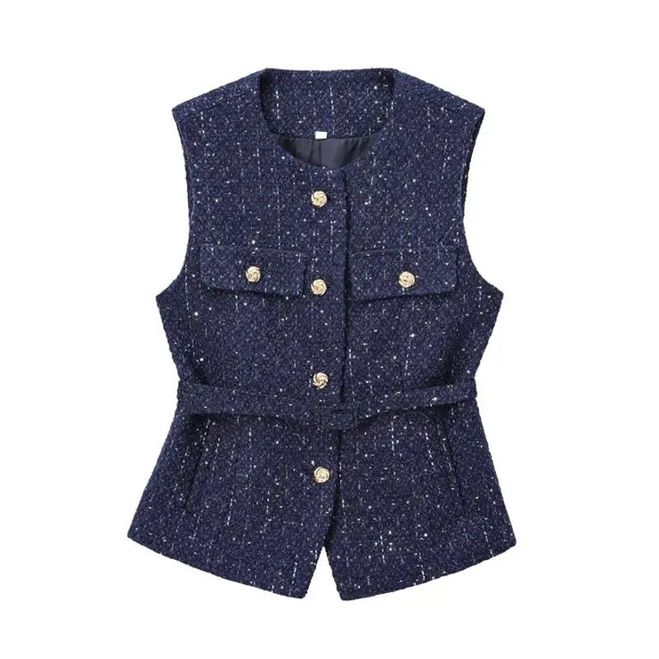 Spring Vest Jackets Women's 2025 New Jacket Coat Fashion Slim Belt O-neck Street Joker Youth Coat Vest