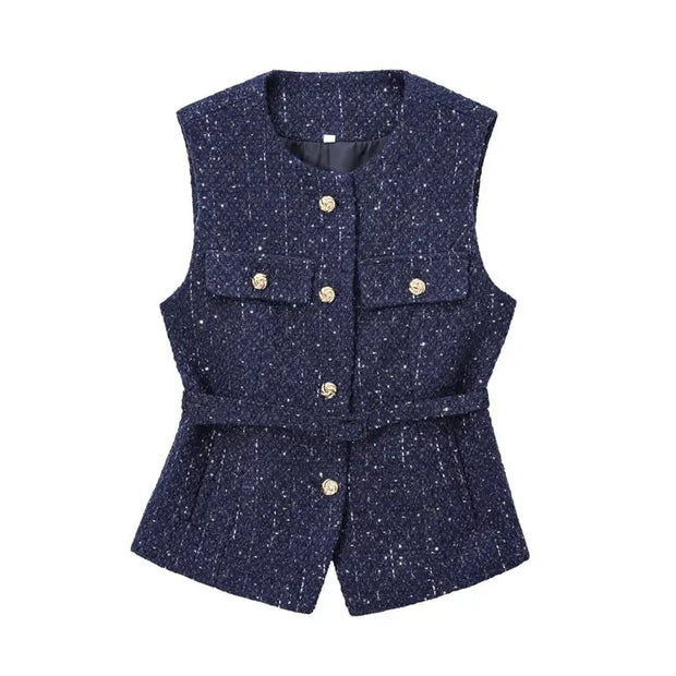 Spring Vest Jackets Women's 2025 New Jacket Coat Fashion Slim Belt O-neck Street Joker Youth Coat Vest
