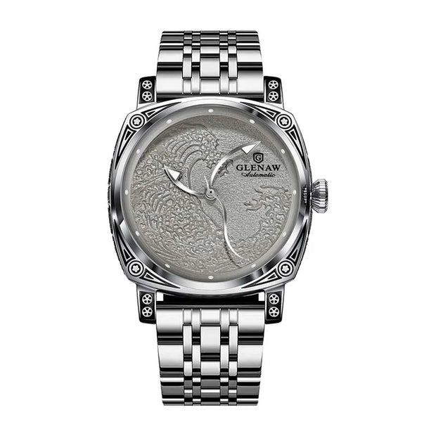 GLENAW  Mechanical Wristwatch Watches Men Surfing Sailboat Pointer Luminous Transparent Skeleton Mechanical Leather Male Clock