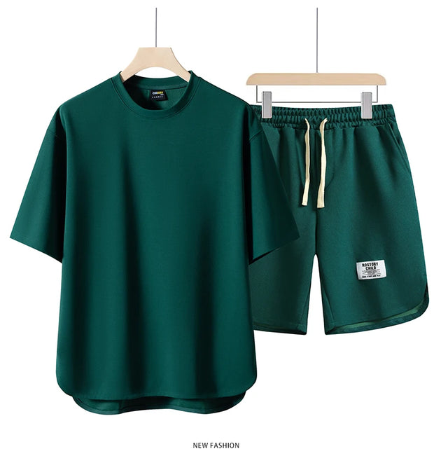 2025 Summer Sets Men Fashion Short Sleeve Shirt/Shorts Two-piece Mens Streetwear Loose Hollow Out Set Mens Short Sets M-4XL TZ16