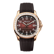 OBLVLO Trend Luxury Rose Gold Diamond Date Mechanical Automatic Watches For Men Blue Silicone Strap Waterproof Sport Watch FM-SL