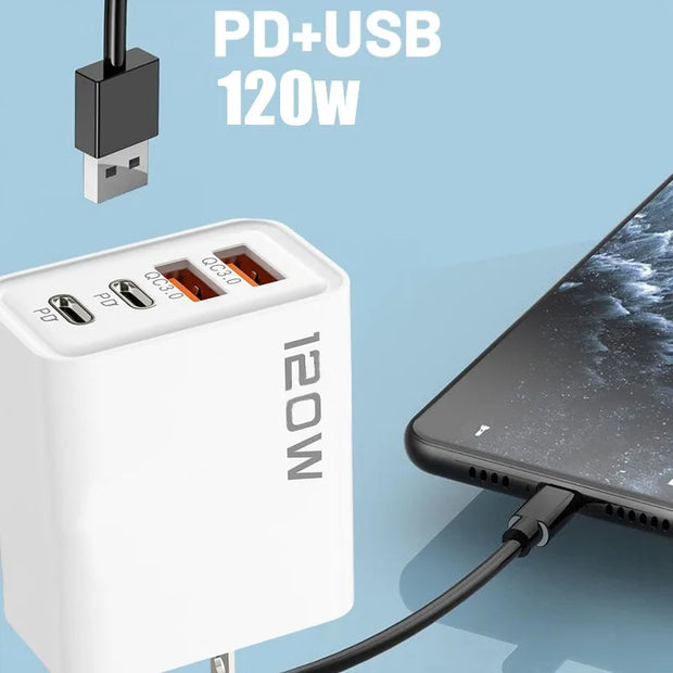 PD 120W 4 Ports USB C Charger Quick Charge