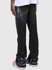 Jeans Men Vintage Straight Pants Mid Waist Stretch Distressed Washed Pockets Button Basics Trousers 2025 Streetwear Denims
