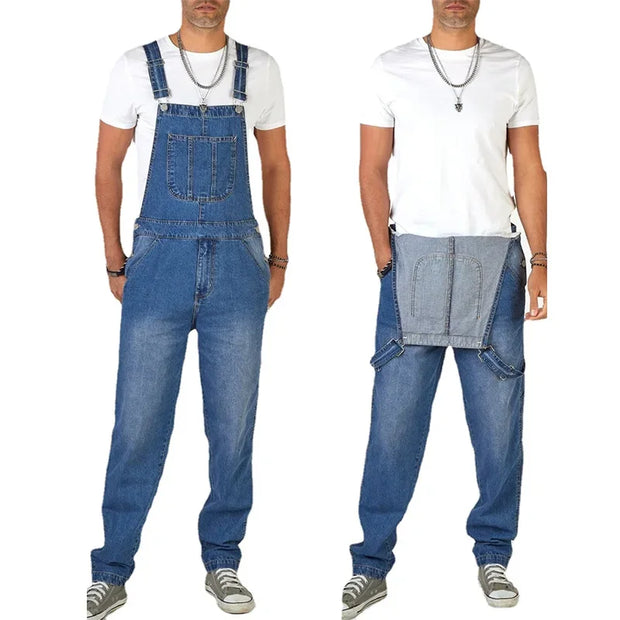Men's Denim Bib Pants Washed Full Length Jumpsuits Hip Hop Straight Jeans Overalls for Men Streetwear New Male Jumpsuit