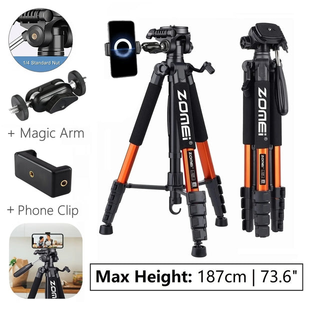 187cm/73.6in Tall Zomei Aluminum Alloy Portable Tripod