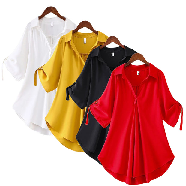 Chic Plus Size Tops For Women Summer Tunic 2023 Fashion Solid Casual Blouse Women White Ladies Top Loose Shirts camisa mujer