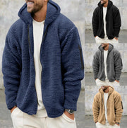 2025 Men's Casual Double-sided Plush Warm Jacket Autumn Winter Thick Wool Coats Solid Hooded Fleece Hoodies Loose Men Clothing