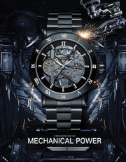 Forsining Official Automatic Mechanical Skeleton Watch Men Stainless Steel Skeleton Luminous Hands Military Business Waterproof