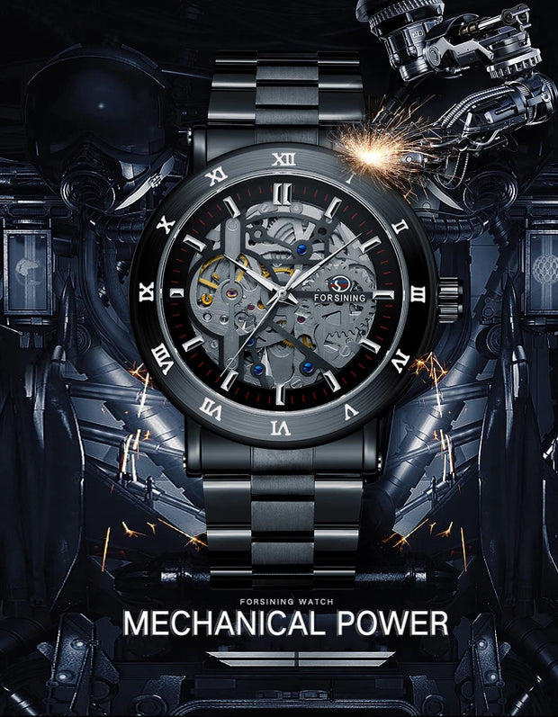 Forsining Official Automatic Mechanical Skeleton Watch Men Stainless Steel Skeleton Luminous Hands Military Business Waterproof