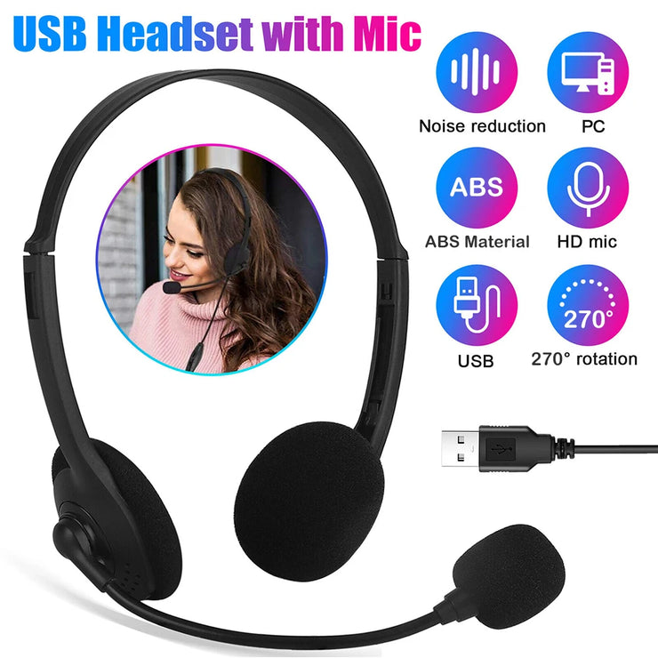 New USB Wired Computer Headset