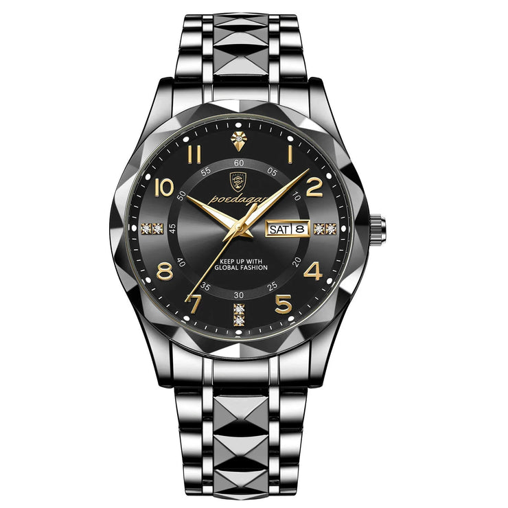 Men Quartz Waterproof Date Week Luminous Wristwatch