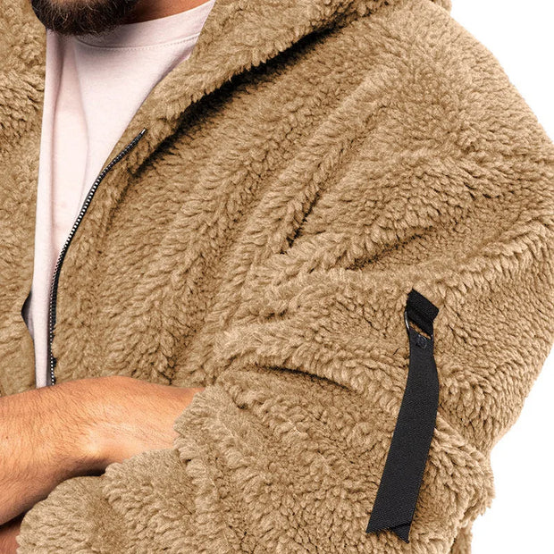 2025 Men's Casual Double-sided Plush Warm Jacket Autumn Winter Thick Wool Coats Solid Hooded Fleece Hoodies Loose Men Clothing