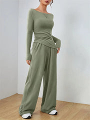 Women's Two-piece Wide Leg Pants Fashion Set Irregular Short Top Women's Clothing Yoga Exercise Set Спортивный Костюм Женский