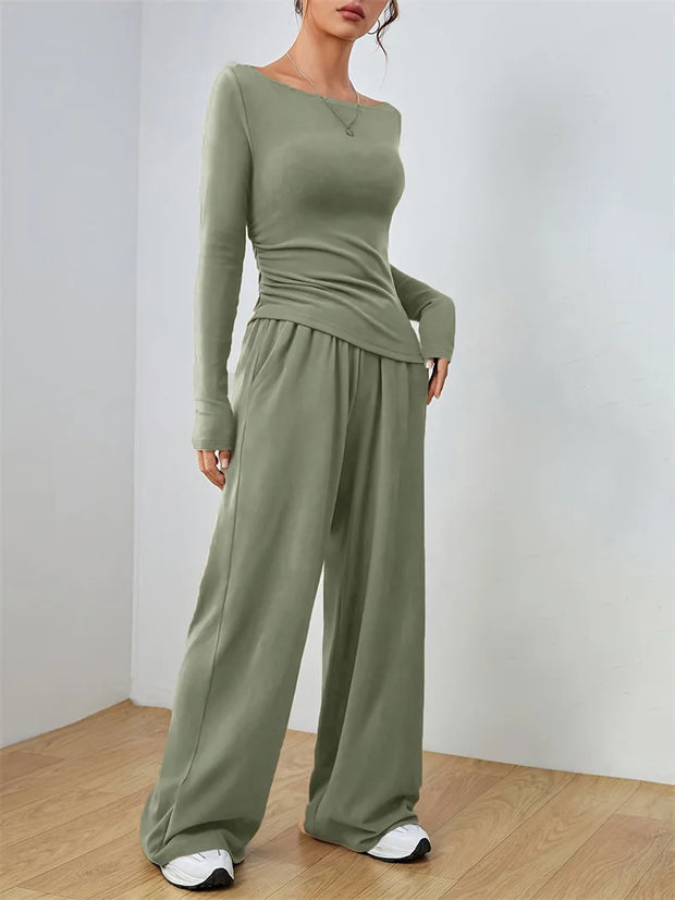 Women's Two-piece Wide Leg Pants Fashion Set Irregular Short Top Women's Clothing Yoga Exercise Set Спортивный Костюм Женский
