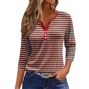 Tops For Women Women'S T Shirt Tee Print Button 3/4 Sleeve Daily Weekend Fashion Basic V Neck Regular Top Ropa De Mujer New