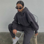 Women Sports Two Piece Sets Hoodie Trousers Solid Color Hooded Pants Outfits Sweatshirt Suit 2024 Autumn Winter Tracksuit