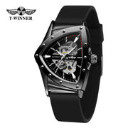 Winner Military Triangle Steel Skeleton Automatic Movement Man Watch Sports Mechanical Watches Luxury Waterproof Silicone Strap