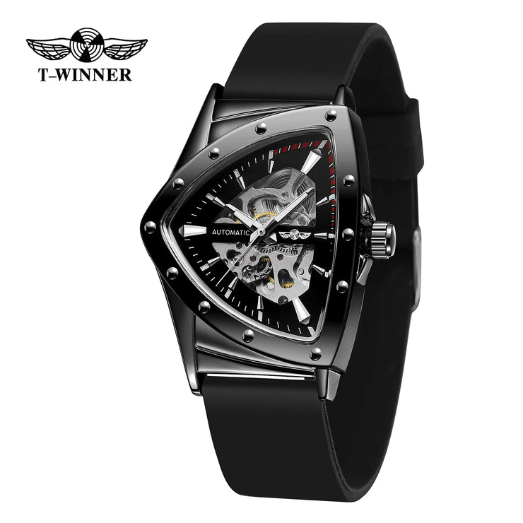 Winner Military Triangle Steel Skeleton Automatic Movement Man Watch Sports Mechanical Watches Luxury Waterproof Silicone Strap