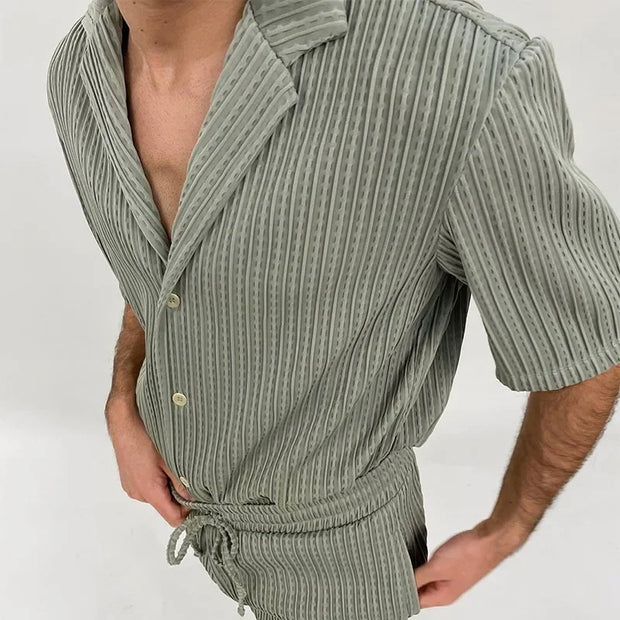 Men Sets Summer Casual Short-sleeved Shirt Shorts Fashion Striped Suit Male Two-piece Set Tracksuit Ropa Para Hombre