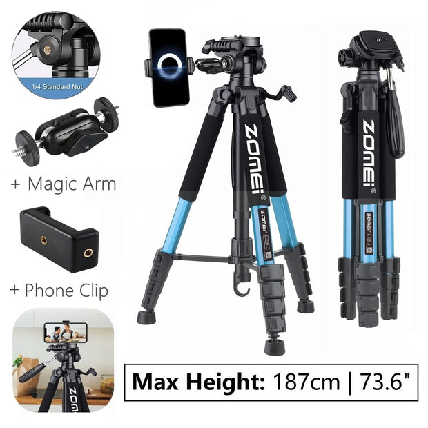 187cm/73.6in Tall Zomei Aluminum Alloy Portable Tripod