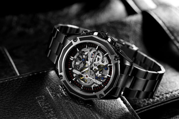 2024 Stainless Steel Skeleton Mechanical Watch Male Automatic Movement Man Wrist Watches Waterproof High End Luxury reloj hombre