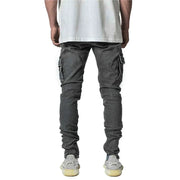 Men Street Elastic Denim Brand Jeans Narrow Legs Multi Pockets Cargo Pants Casual Slim Fit Daily Wear Joggers Mid Waist Trousers