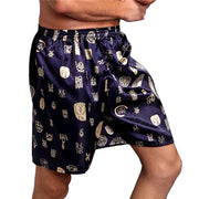 Men Sleep Bottoms Silk Satin Pajamas Casual Sleep Short Pants Printed Design Men Nightwear Pants Soft Loose Sleep Shorts Male