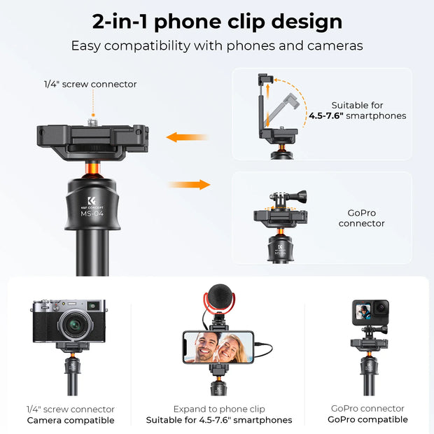 MS08 62''/1.58m Phone Tripod Selfie Stick