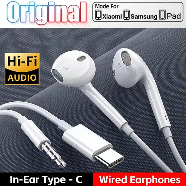 Redmi Note 10 9 8 7 Type C 3.5mm Wired Headset