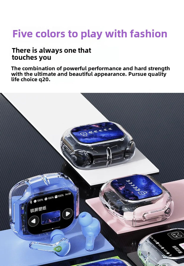 Wireless Bluetooth-compatible Earphones Intelligent Touch Color LCD Screen TWS Earbuds HIFI Noise Reduction Stereo Earphones