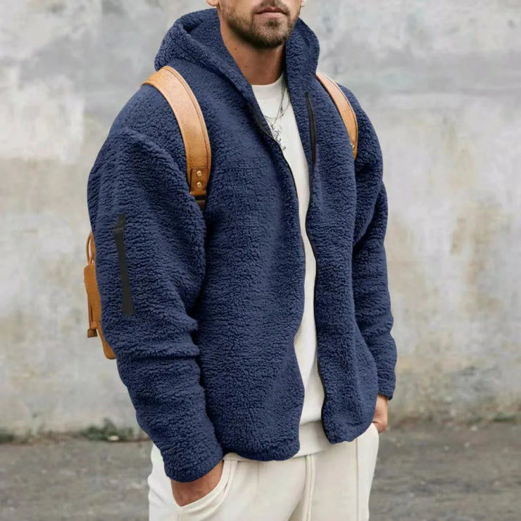 2025 Men's Casual Double-sided Plush Warm Jacket Autumn Winter Thick Wool Coats Solid Hooded Fleece Hoodies Loose Men Clothing