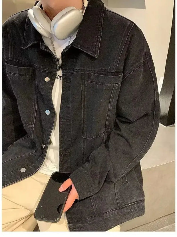 Men's Autumn Winter Denim Jacket, Stretch Comfortable Cotton Blend, Distressed Wash, Hooded Casual Outerwear