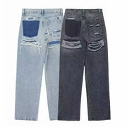 TRAFZA Jeans For Women 2024 Denim Solid Loose Zipper Fly Female Hole Trouser Pockets Wild Basic Commute Woman Wide Leg Long Pant