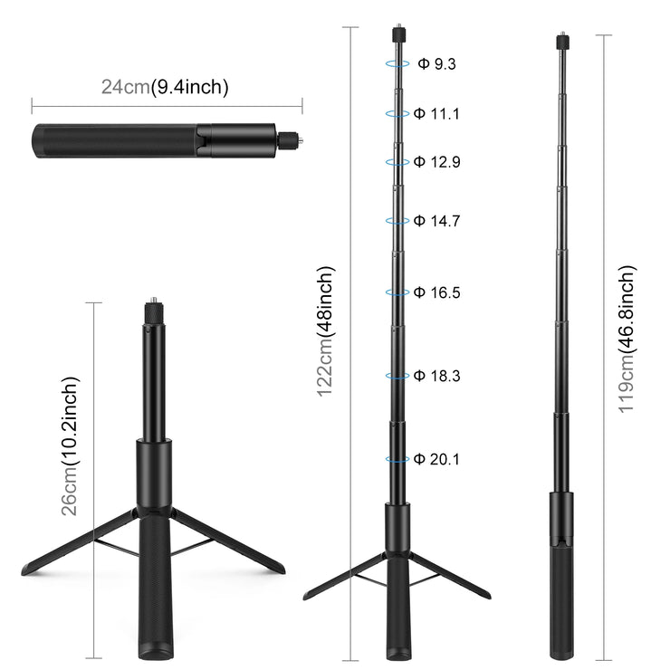 New 1.22m 1/4" Screw Thread Retractable Invisible Selfie Stick