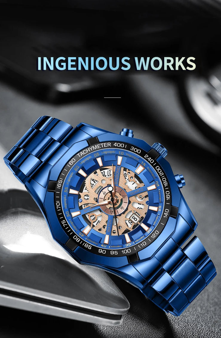BINBONG Business Men's Watches Waterproof Calendar Luminous Fashion Quartz Watch For Man Stainless Steel Male Clock Reloj Hombre