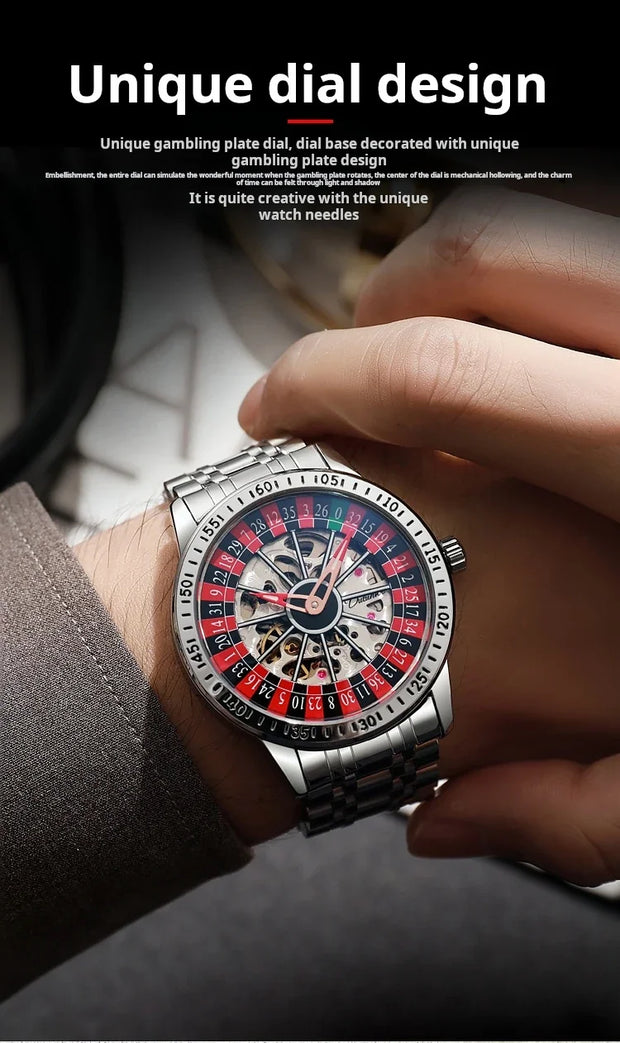 Men Mechanical Watch Automatic Luxury Gambling Rotating Plate Dial Wristwatch Man Casual Waterproof Luminous Clock Reloj Hombre