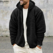 2025 Men's Casual Double-sided Plush Warm Jacket Autumn Winter Thick Wool Coats Solid Hooded Fleece Hoodies Loose Men Clothing