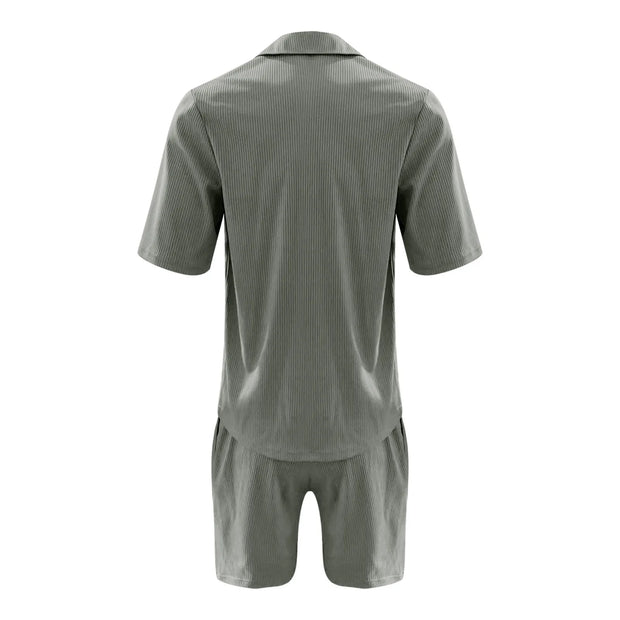 Men Sets Summer Casual Short-sleeved Shirt Shorts Fashion Striped Suit Male Two-piece Set Tracksuit Ropa Para Hombre
