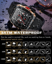 MINI FOCUS Chronograph Quartz Watch for Men Tonneau Dial Military Sport Wristwatch Male with Orange Silicone Strap Auto Date