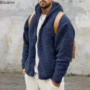 2025 Men's Casual Double-sided Plush Warm Jacket Autumn Winter Thick Wool Coats Solid Hooded Fleece Hoodies Loose Men Clothing