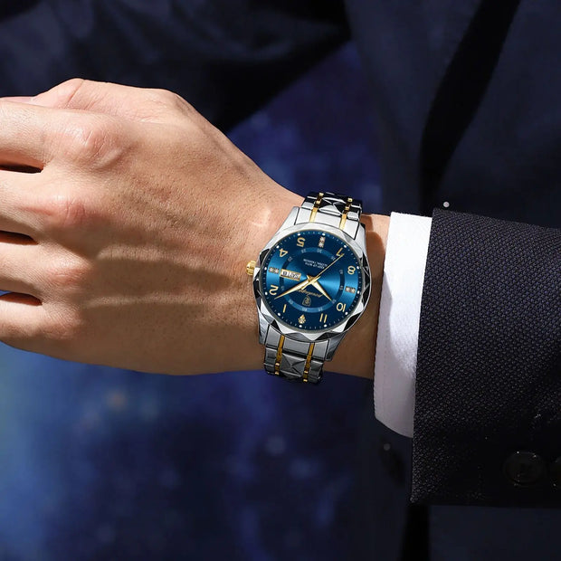 Men Quartz Waterproof Date Week Luminous Wristwatch