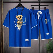 2025 Summer Men's trendy and fashionable high-end Waffle suits, casual T-shirt and shorts sets, men's sportswear sets, solid-col