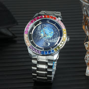 Luxury Brand Mechanical Watch for Men Rotating Star Dial Fashion Rainbow Case Automatic Watches Genuine Leather Strap Wristwatch