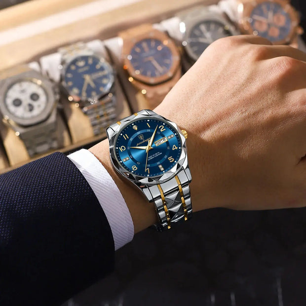 Men Quartz Waterproof Date Week Luminous Wristwatch