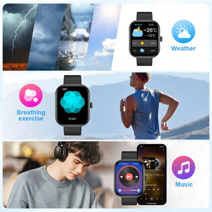 Men Full Touch Screen Bluetooth Call Waterproof Watches