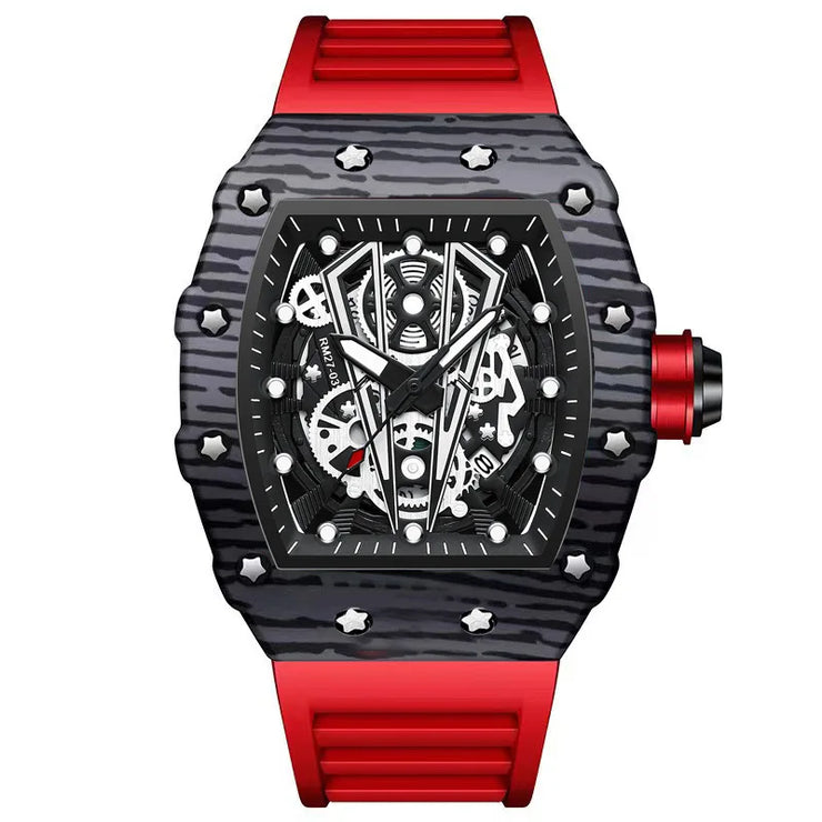BINBOND Brand Men Watch Domineering Barrel Watch Curved Mirror Hollow Surface Sports Men Watch Silicone Quartz Wristwatch B8577