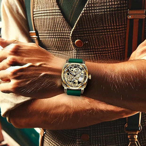A High-end MEN'S Gold Carved Hollow Fashionable Retro Luminous Business and Leisure Fully Automatic Mechanical Watch