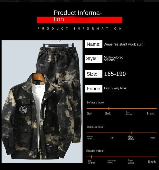 Men Clothing Two Pieces Set 2023 Training Two-piece Sweat-shirt Cargo Pants Man Apparel Heavy Jackets Labor Work Camouflage Suit